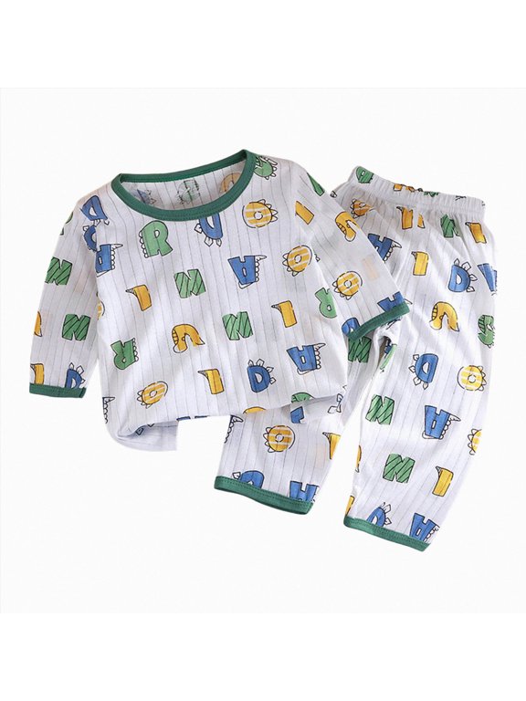 Toddler Boy or Girls Pajamas 2pcs Long Sleeve Soft Cotton Top Elastic Waist Pant Fall Winter Sleepwear Loungewear(1-2 Years)