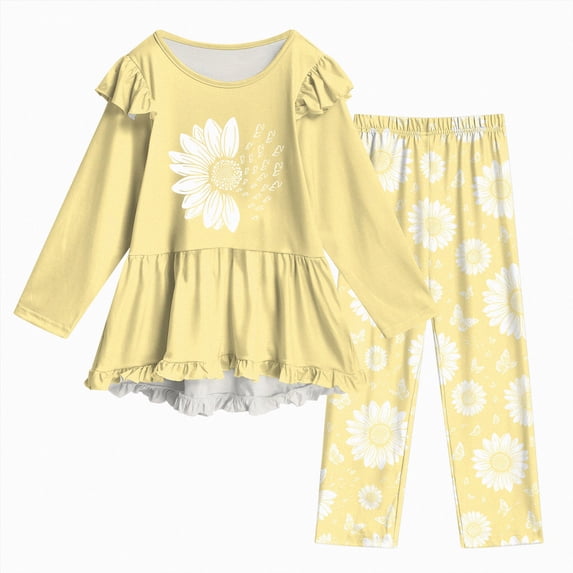 Enyan Toddler Girl 2-Piece Outfit for Fall Winter Long Sleeve Ruffle T-Shirt Top+Casual Pant Set 2T 3T 4T 5T Little Kid Girls Clothes