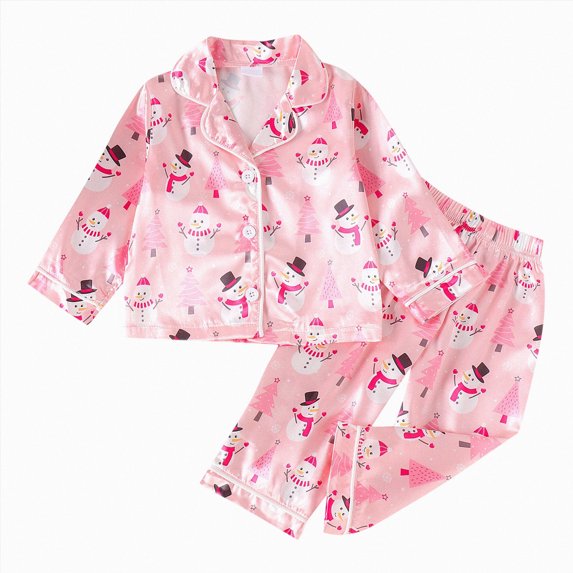 Enyan Toddler Girl Christmas Clothes Cute Cartoon Print Button Up Shirt Top Pants Set for Loungewear Casualwear