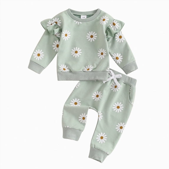 Enyan Toddler Girl Clothes 2-Piece Outfits Set Floral Fly Sleeve Shirt+Pants Set for Fall Winter