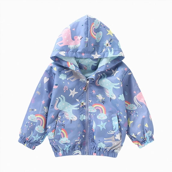 Enyan Toddler Girls Lightweight Kids Windbreaker Jacket Hooded Printed Water Resistant Jacket