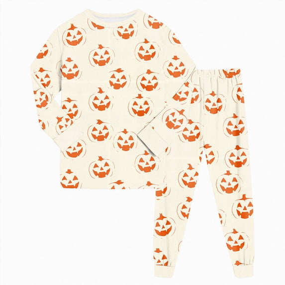 Enyan Toddler Halloween Pajamas Boys Pumpkin Ghost Pjs Long Sleeve Shirt Top and Pant Kid Boy Halloween Sleepwear Loungewear Set(5-6 Years)