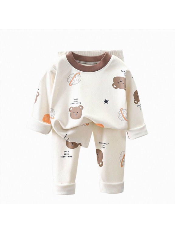 Unisex Toddler Pajamas Organic Cotton Long Sleeve Top Pant 2-Piece Pjs Jammies Set for Loungewear Sleepwear(Brown)