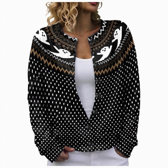 Enyan Womens Lightweight Cardigan Sweaters Halloween Trendy Button Up V-Neck Knit Cardigans Shrug Fall Spring Fashion Clothes