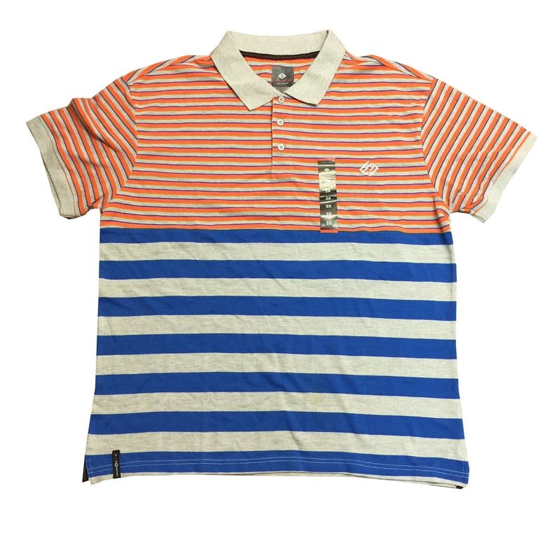 Enyce Men s Plus Size Short Sleeve Striped Polo Shirt Orange Blue Stripe 4X