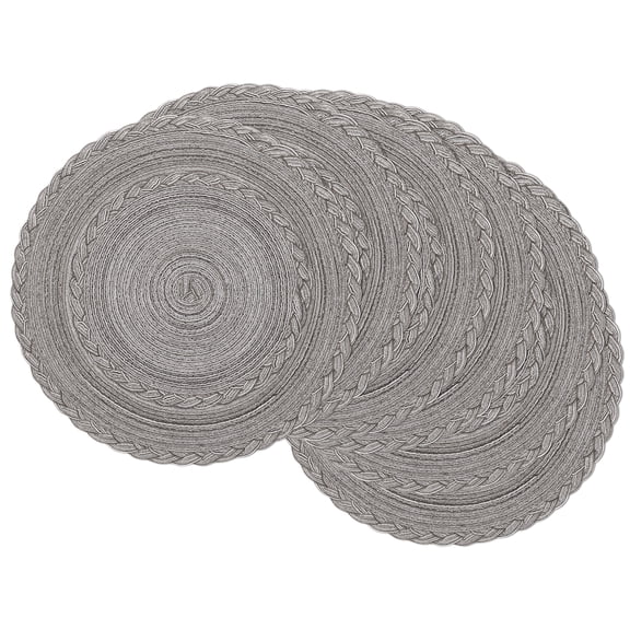 Enyhom 15"Gray Braid Round Placemat Set of 6,Non Slip Heat Resistant Placemat Woven with Cotton Yarn,Family Gatherings,Dinners,Party