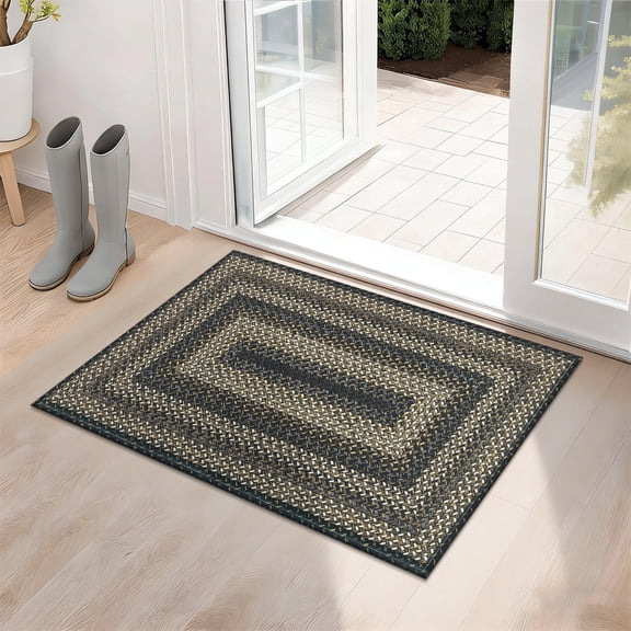 Enyhom Front Door Mat 24"x 36"Heavy Duty Durable Welcome Mat, Non-Slip Linen Fiber Suitable for Indoor and Outdoor Use, Water Absorbent and Stain Repellent, Black and Gold