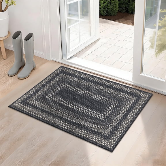 Enyhom Front Door Mat 24" x 36" Heavy Duty Durable Welcome Mat for Outdoor Indoor, Dirt Trapper Doormat ,Black Gray