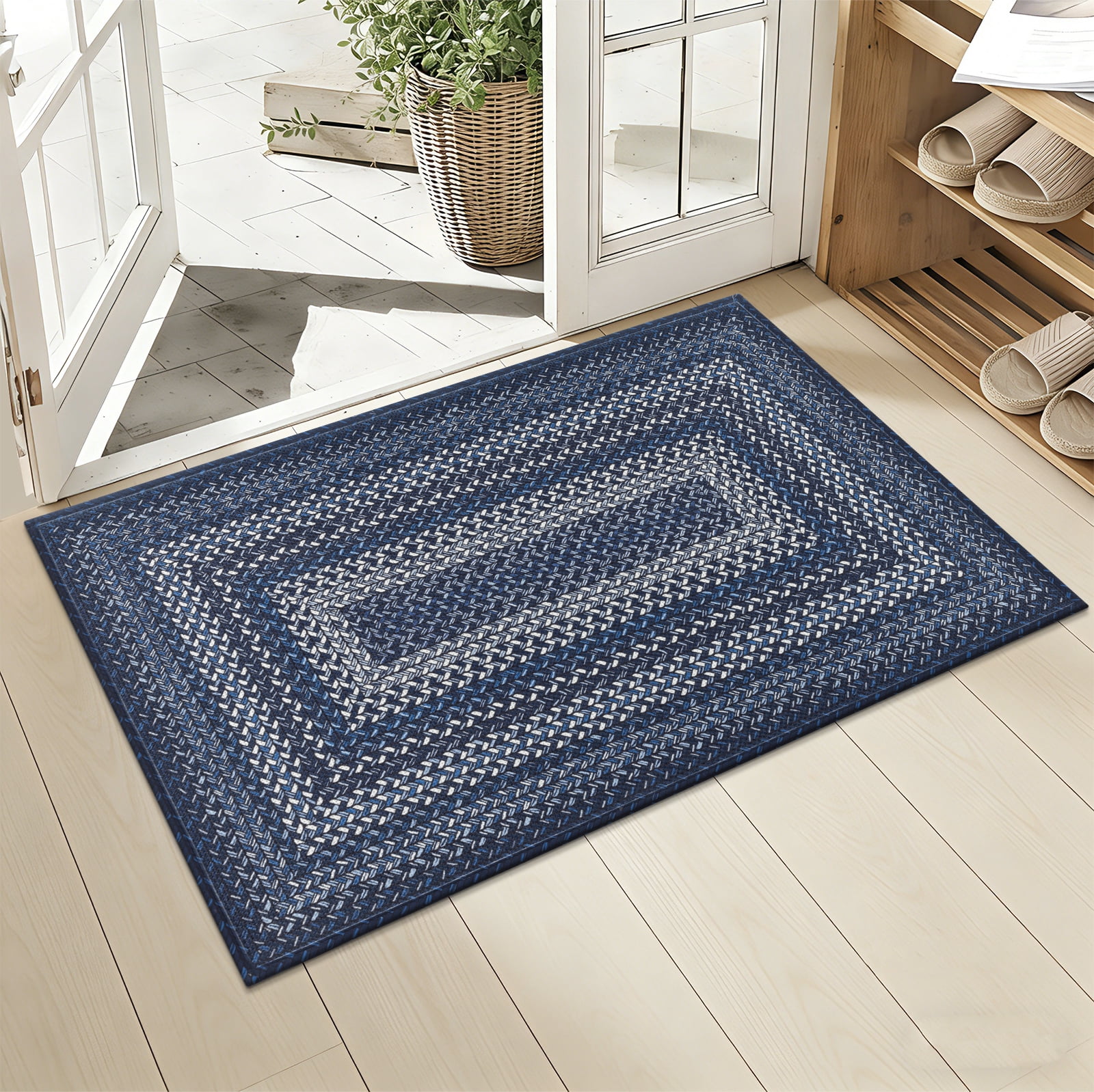 Enyhom Front Door Mat 24" x 36" Heavy Duty Durable Welcome Mat for Outdoor Indoor, Dirt Trapper Doormat ,Blue