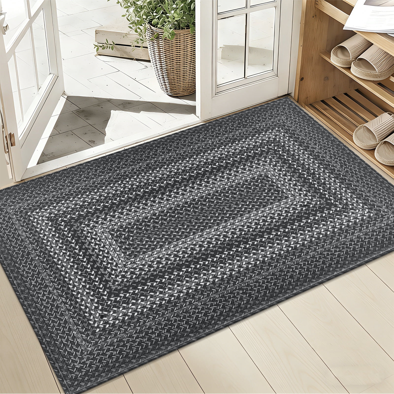 Enyhom Front Door Mat 32" x 48" Heavy Duty Durable Welcome Mat for Outdoor Indoor, Dirt Trapper Doormat ,Light Gray