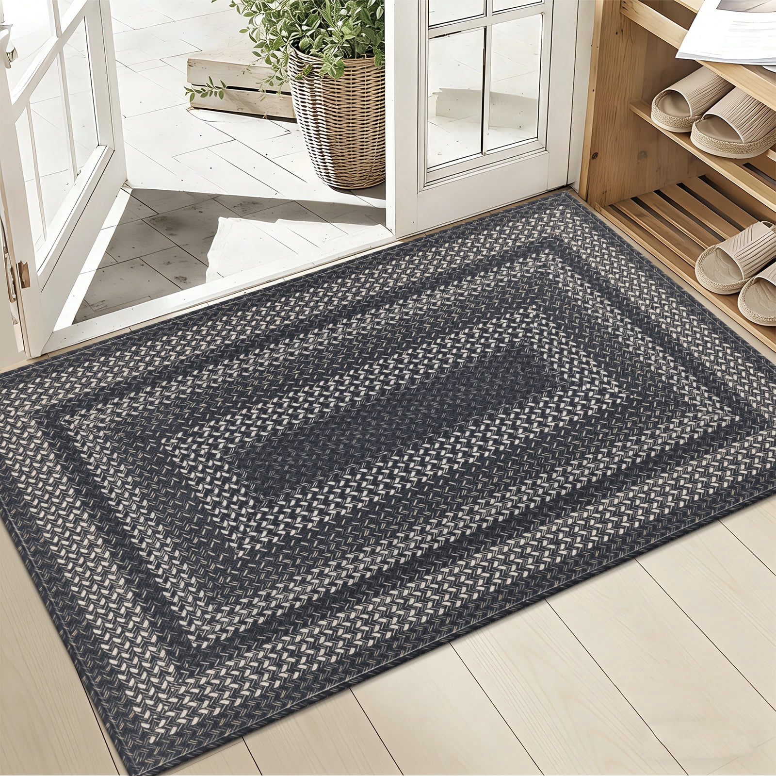 Enyhom Front Door Mat 32" x 48" Heavy Duty Durable Welcome Mat for Outdoor Indoor, Dirt Trapper Doormat ,Black Gray