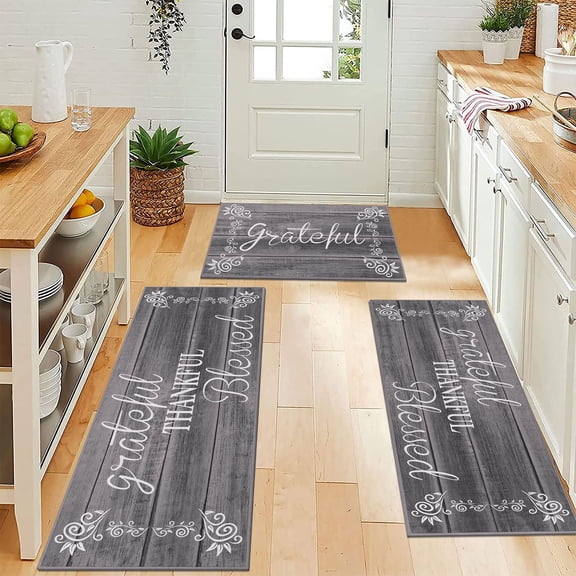 Enyhom Kitchen Rug Sets of 3 Non-Slip Kitchen Mat and Runner Washable Floor Mat for Kitchen, Laundry Room and Hallway, Gray