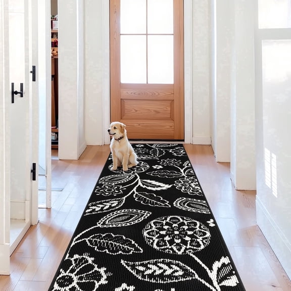Vaukki Runner Rug 2'x6',Non-Slip Machine Washable for Hallway Entryway Living Room,Black