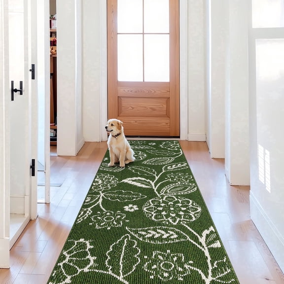 Vaukki Runner Rug 2'x6',Non-Slip Machine Washable for Hallway Entryway Living Room,Green