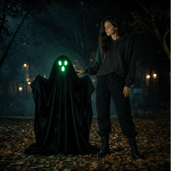 Enyisa Halloween Decorations Glowing Black Ghost Hanging Prop 3.3ft Lighted Spooky for Indoor Outdoor Yard Decor, Party Supplies and Porch Accents, 1Pack