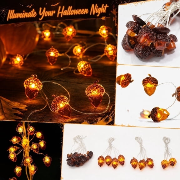 Enyisa Halloween LED Pinecone and-Acorn String Lights, Battery Operated Lights for Indoor Outdoor Fall Decor, Festival and Holiday Party Lighting, 1Pack A