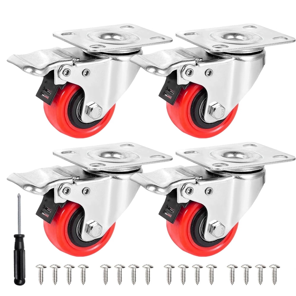 2 Inch Heavy Duty Casters Set of 4, Swivel Caster Wheels 600LBS with Brake, Non Marking Dual Locking Castors for Cart, Furniture, Trolley(Hardware Included)