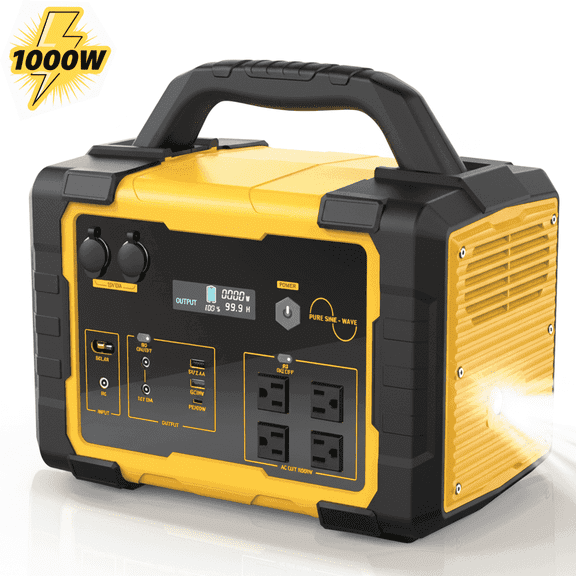 Enyopro 1000W Portable Power Station, Triple Charging Mode - Solar/Car/Wall, 120V AC Outdoor Emergency Power Supply with Safety Protection for Camping Disaster Relief Backup Battery
