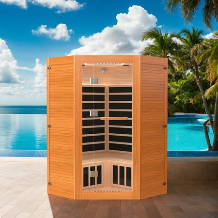 Enyopro 2-3 Person Home Sauna, Far Infrared Wooden Sauna Room, Canadian Hemlock Indoor Corner Sauna Spa, 2100W Fast Heating
