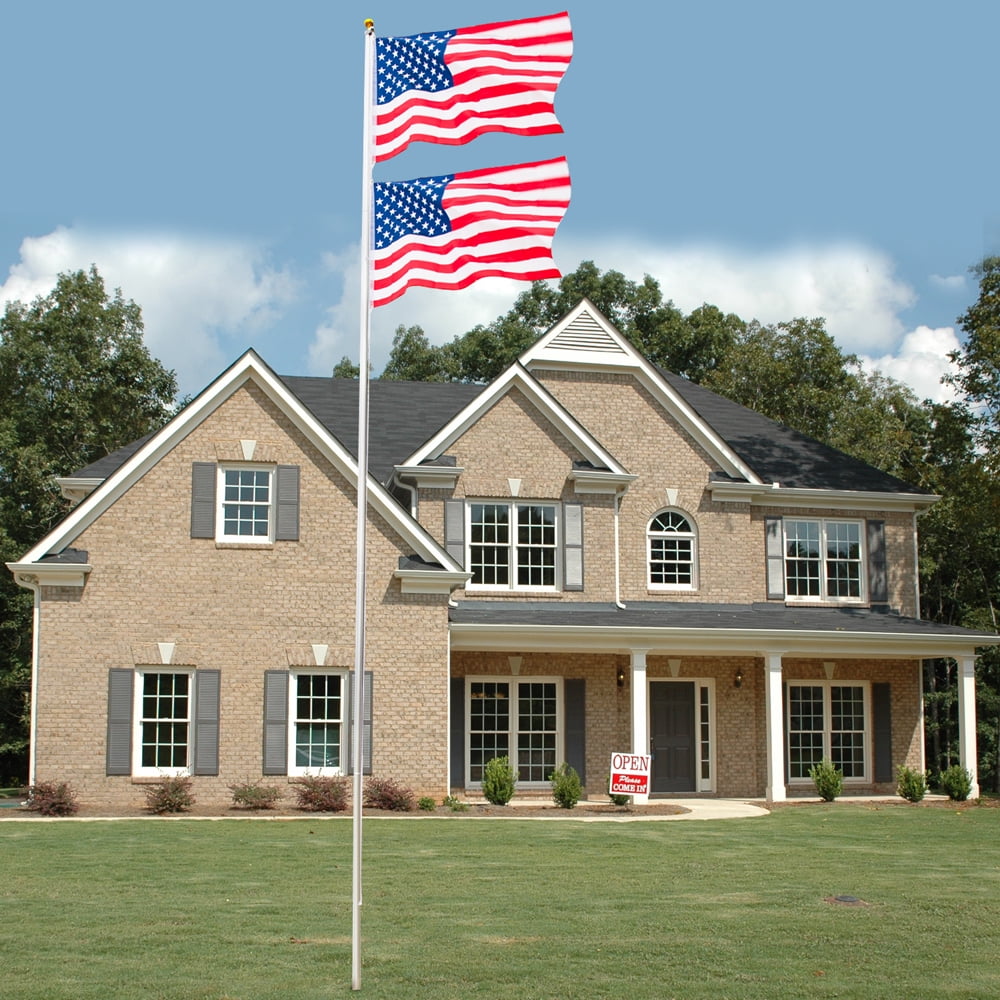Outdoor Sectional American Flag Pole Kit, USA Flag with 25ft Aluminum Pole, 3x5 American Flags, No Tangle and Free Spinning, Residential Yard Commercial Telescoping Flagpole Kit, JA2815