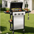 thumbnail image 1 of Enyopro 3-Burner Propane Gas Grill, 30000 BTU BBQ Grill with Foldable Side Table, Stainless Steel Warming Rack, Hooks, and Built-In Bottle Opener for Outdoor Barbecue, 1 of 8