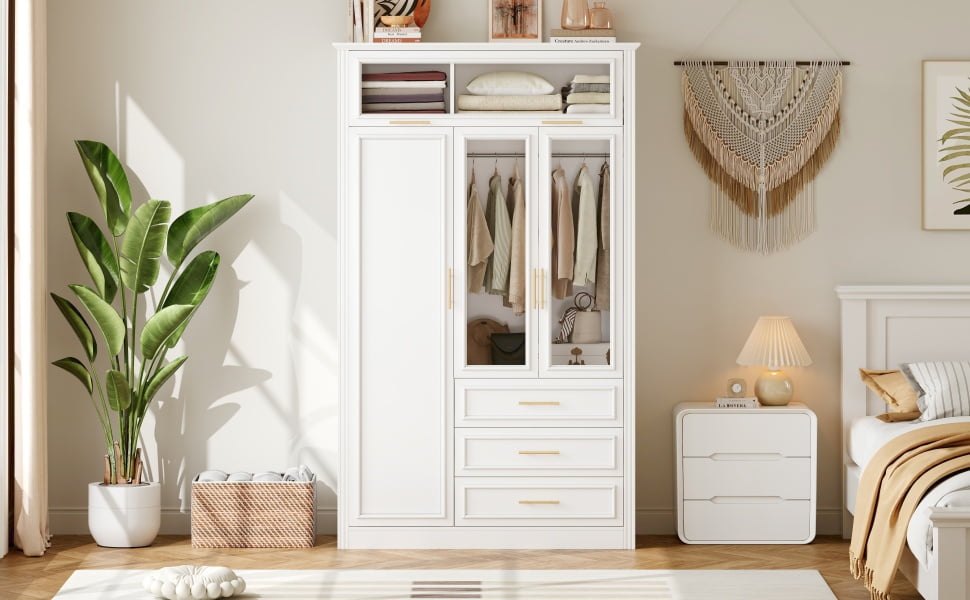 Bedroom armoire with LED and drawers