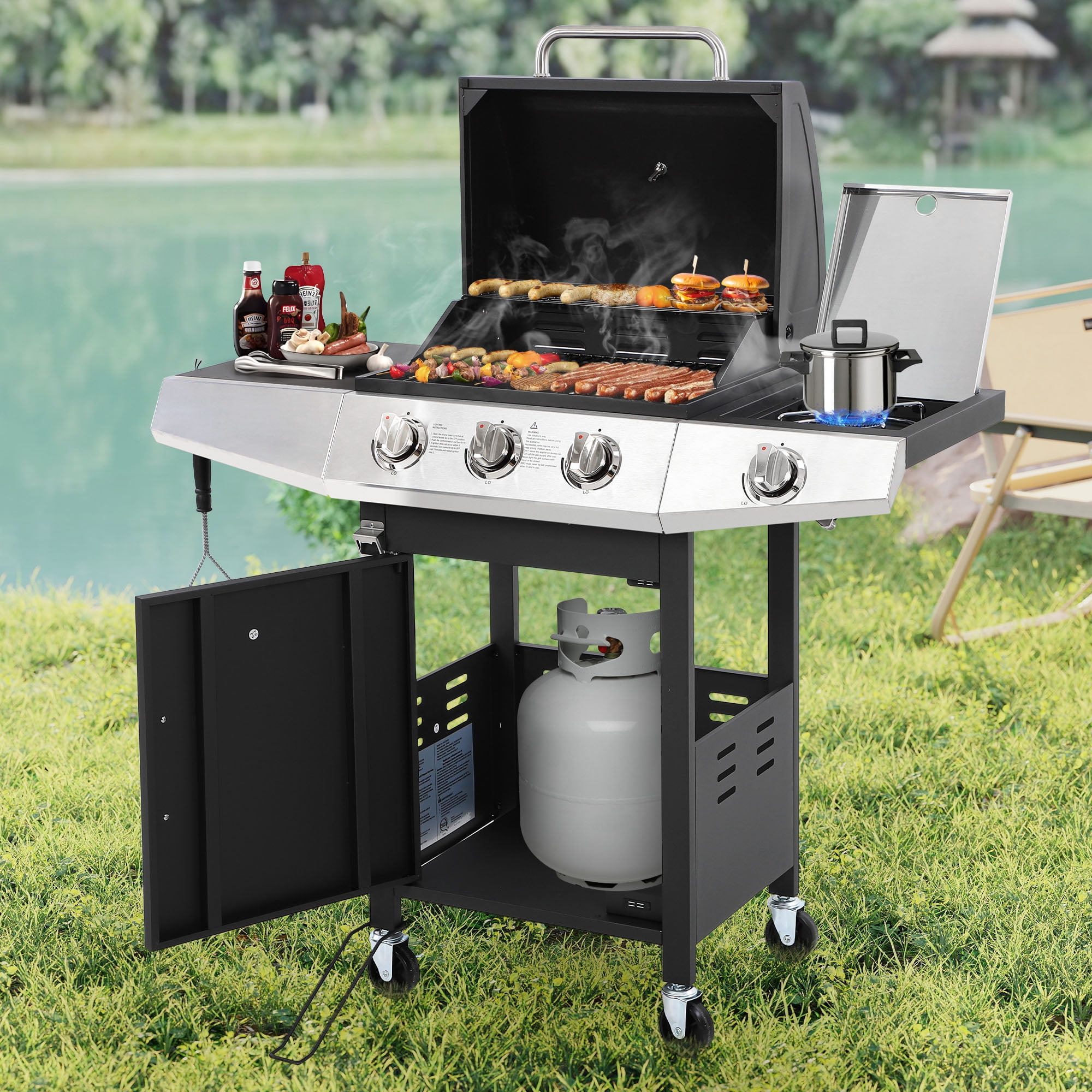 Side Burner Use A Gas Grill As A Smoker Enyopro 40000BTU Propane