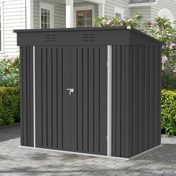 Sesslife 6x4 ft Outdoor Metal Steel Storage Shed with Sliding Roof & Lockable Door for Backyard, Garden, Gray