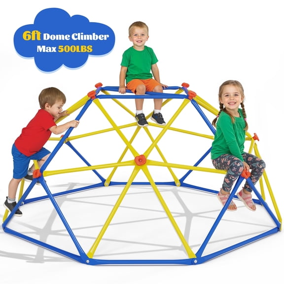 Enyopro 6FT Outdoor Climbing Dome, Kids Dome Climber Playground Equipment with 500 lb Capacity, Rust Resistant Steel Frame for Ages 3-5, Blue & Yellow