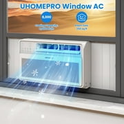 Uhomepro 8000 BTU Smart Inverter Window Air Conditioner, Cools 350 Sq.Ft with 4 Modes, Washable Filter, 35% Energy Saving, App/Remote and LED Control, 42 dB Noise for Living Room, Easy to Install