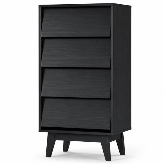Enyopro 4 Drawer Dresser for Bedroom, Black Wooden Chest of Drawers, Bevel Design Modern 4 Drawer Chest Storage Dresser for Closet, Living Room, Hallway