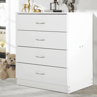 Enyopro 4 Drawer Dresser for Bedroom, White Wooden Chest of Drawers, Modern 4 Drawer Chest Storage Dresser for Closet, Living Room, Hallway
