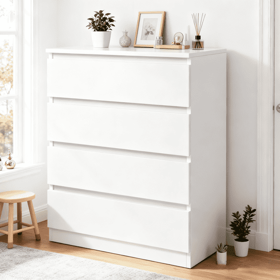 Enyopro 4 Drawer Dresser for Bedroom, White Wooden Chest of Drawers, Modern 4 Drawer Chest Storage Dresser for Closet, Living Room, Hallway