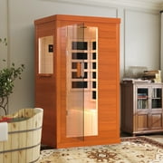 Enyopro Infrared Sauna for Home, Indoor 900W Okoume Wood Sauna Room with 360° Adjustable Heating(77℉-140℉), Dual Bluetooth Speaker, Timer and Tablet Holder for 1 to 2 Person
