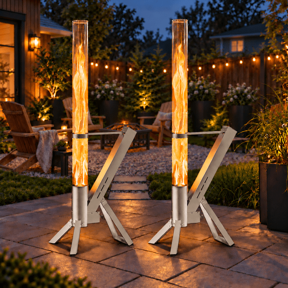 2 Piece Outdoor Pellet Heater, ENYOPRO Smokeless Wood Pellet Patio Stove with Viewing Window and Ash Tray, Portable 430 Stainless Steel Fire Pit for Backyard, Porch, Garden and Camping