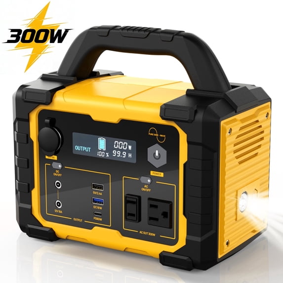 Enyopro Portable Power Station 300W Solar/Car/Wall Charging 120V AC Pure Sine Wave for Electronics with Eco Mode, Outdoor Emergency Power Supply for Camping, Travel, Photography & Emergencies