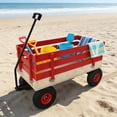 thumbnail image 1 of Enyopro Portable Toy Wagon with Wooden Side Rails, Outdoor Wagon Cart Kids Wagon with 10'' Wheels, for Toddlers, All-Terrain for Camping & Backyard, Red, 1 of 10
