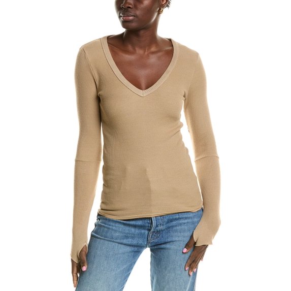 Enza Costa womens Cuffed Shirt, m, Brown