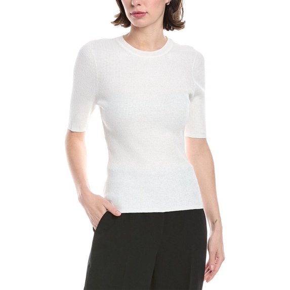 Enza Costa womens Knit Half-Sleeve Linen-Blend Sweater, m, White