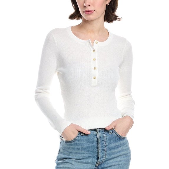Enza Costa womens Knit Linen-Blend Henley, s, White