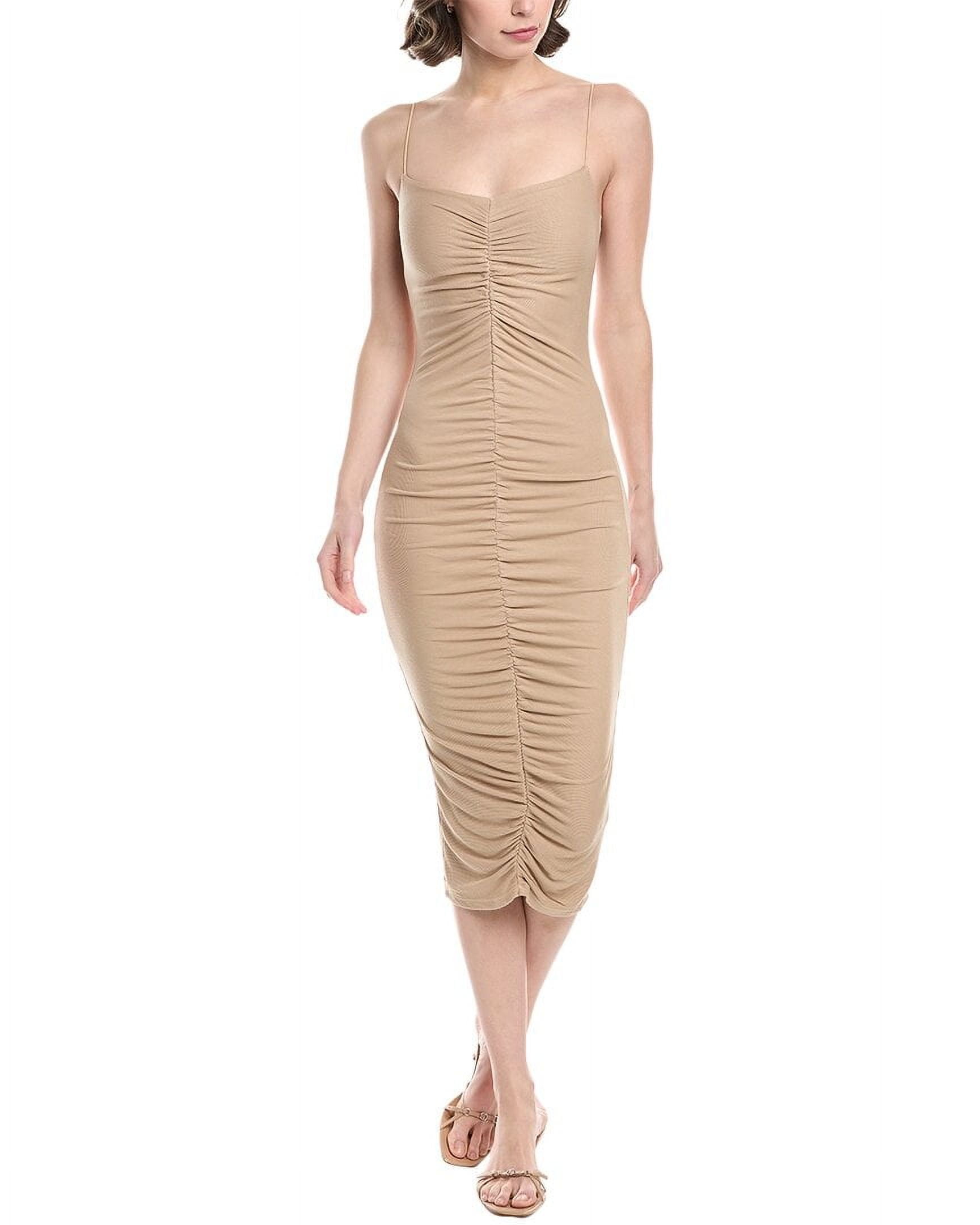 beige ruched midi dress Twisted Shoulder Detail Ruched Midi Dress Brown/Beige Large