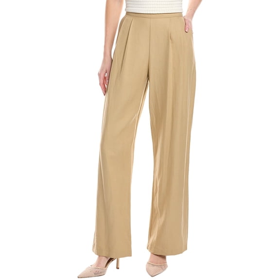 Enza Costa womens Twill Pleated Linen-Blend Pant, 2, Brown