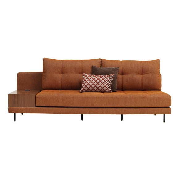 Enza Home Arte 2-Seater Wood & Fabric Sofa Module with Coffee Table in Orange