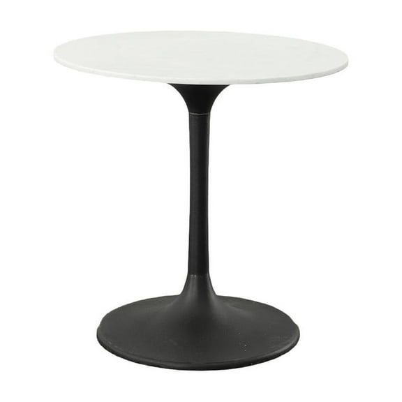 Enzo 30 Inch Round Marble Top Dining Table White Top with Black Base