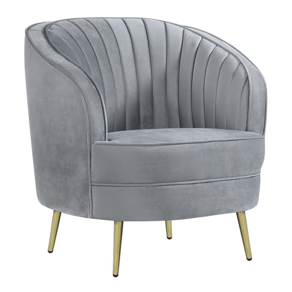 Enzo 31 Inch Retro Accent Chair, Channel Tufted, Bucket Style Back, Gray- Saltoro Sherpi