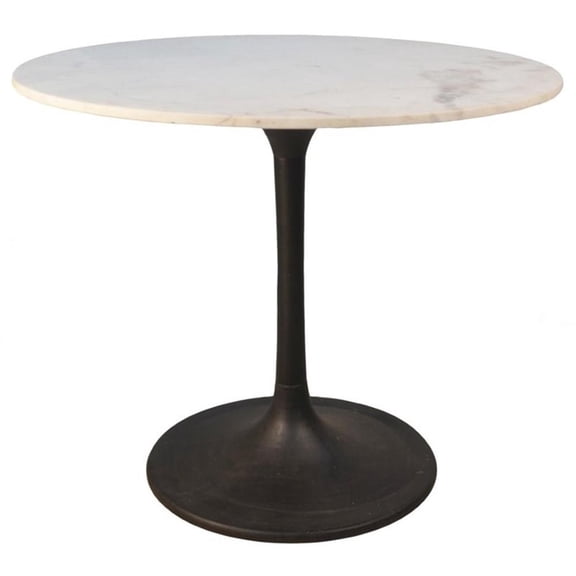 Carolina Classics Enzo 36" Round Marble Top Dining Table White Top/Black Base
