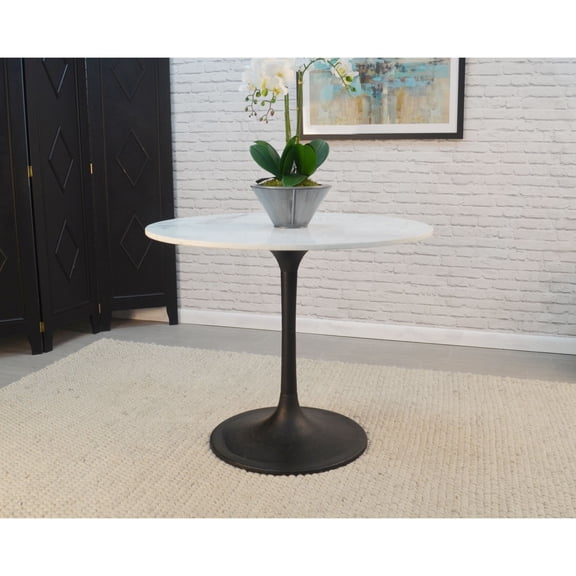 Contemporary Home Living Marble Circular Top Pedestal Dining Table - 36" - White and black