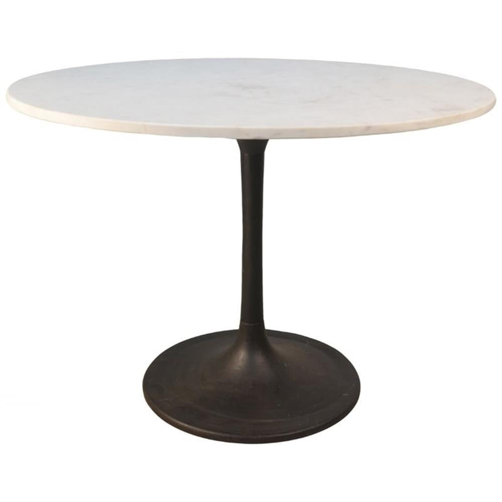 Enzo 40 Inch Round Marble Top Dining Table with Black Iron Base