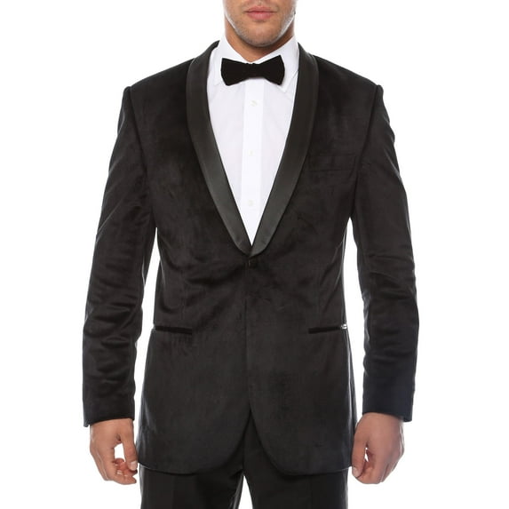 Enzo Black Slim Fit Velvet Shawl Collar Tuxedo Blazer