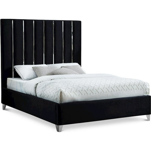 Enzo Black Velvet King Bed-Color:Black Velvet,Style:Contemporary